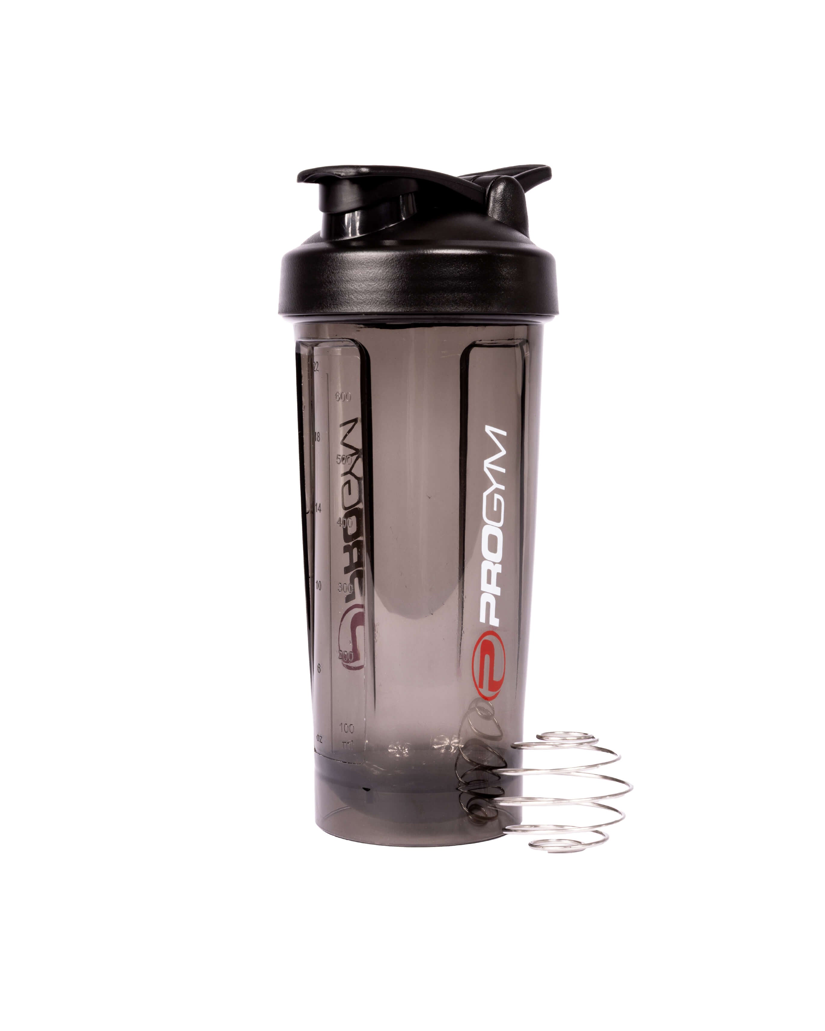 Shaker ProGym noir avec couvercle et bille mélangeuse en acier inoxydable