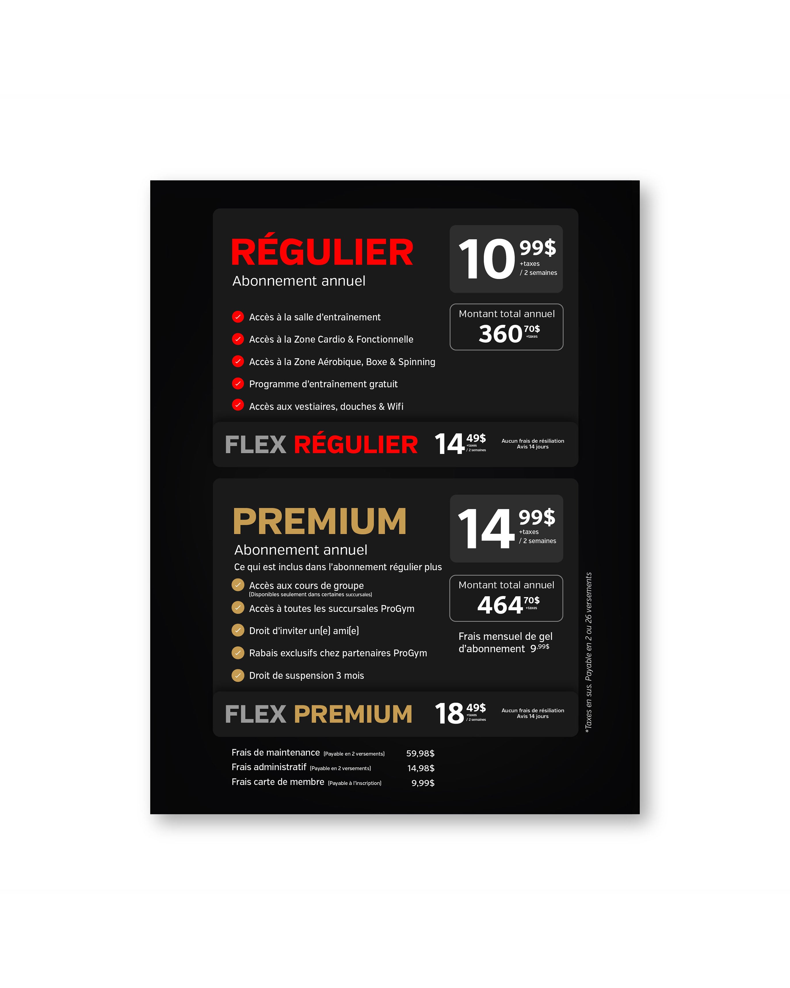 Pancarte tarification plastifiée ProGym