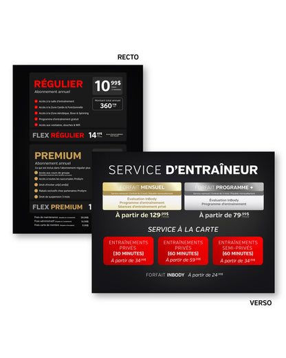 Pancarte tarification plastifiée ProGym