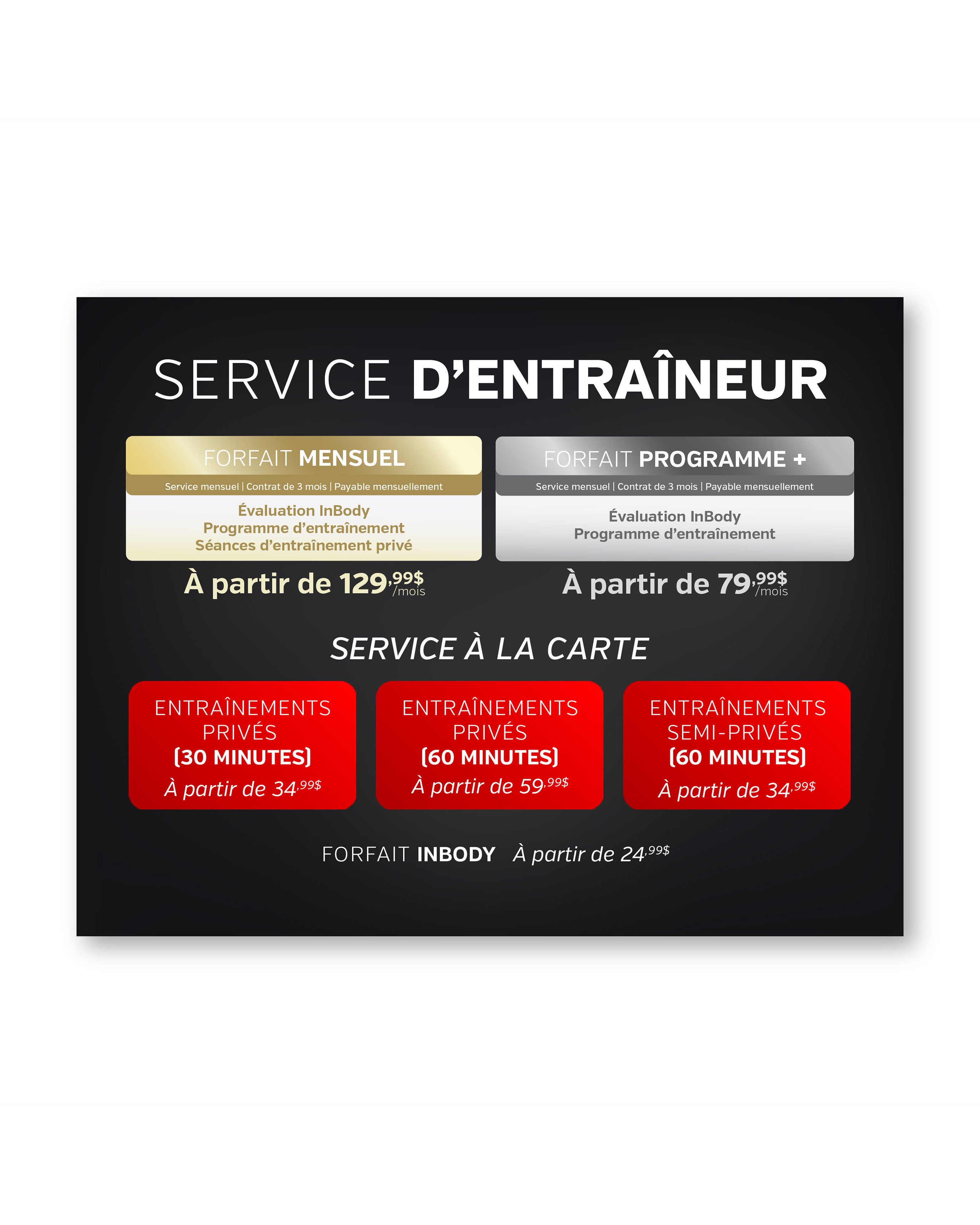 Pancarte tarification plastifiée ProGym