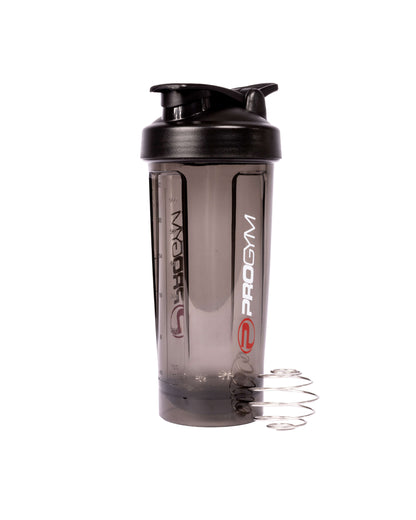 Shaker ProGym noir avec couvercle et bille mélangeuse en acier inoxydable