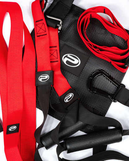 Ensemble d’accessoires TRX ProGym rouge et noir avec poignées et mousqueton